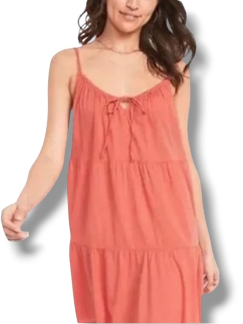Old Navy Women’s Tiered Clip Dot Cami Swing Dress Eyelets Peach Coral Summer